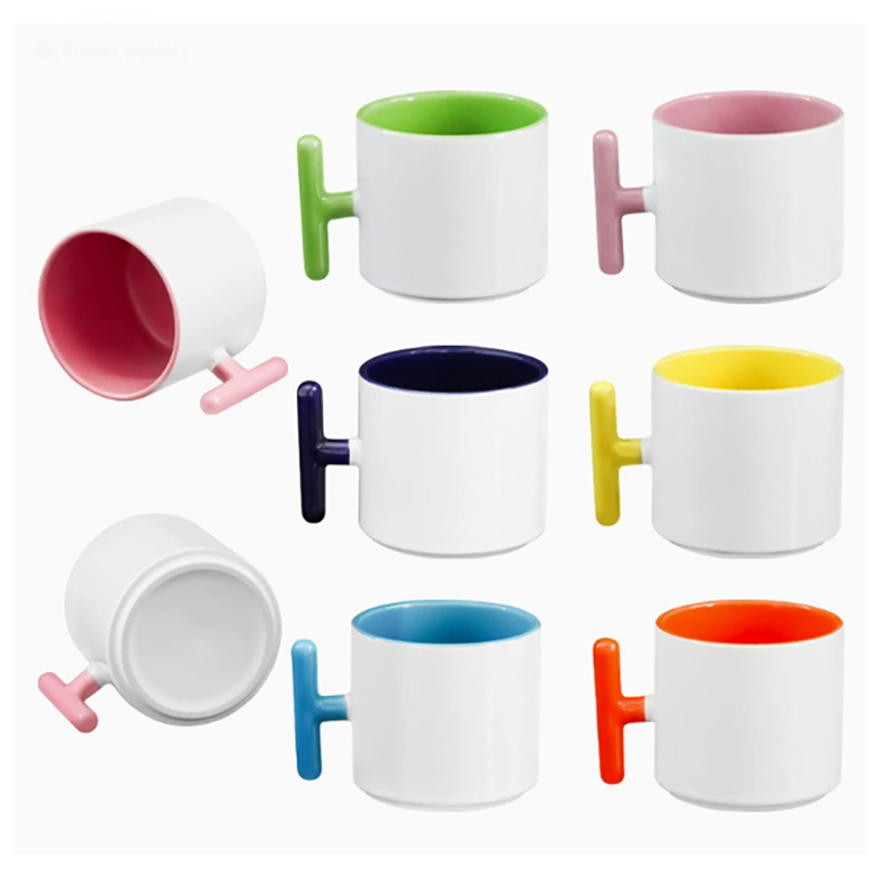 2PCS Creativity T-shaped handl - Sublimation Mug White 评论和价格