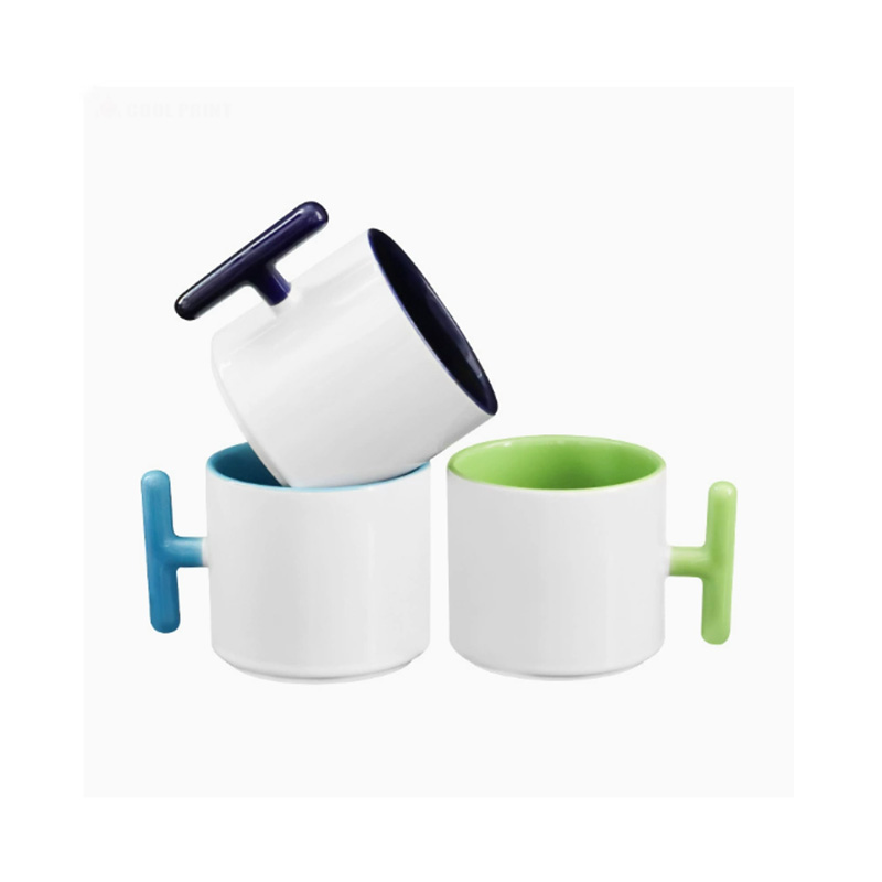 2PCS Creativity T-shaped handl - Sublimation Mug White 评论和价格